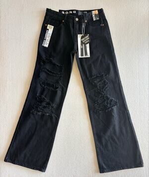 New SONG Street Wide Leg Jeans Women’s Size 5/27 Low Rise Black Ripped Grunge